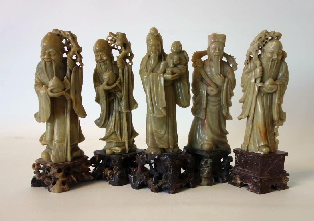 Set of 5 Chinese Soapstone Carvings Immortals (1 of 2)
