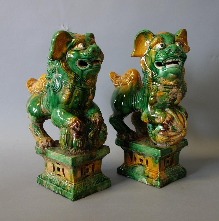 Large Chinese Earthenware Foo Dogs (1 of 3)