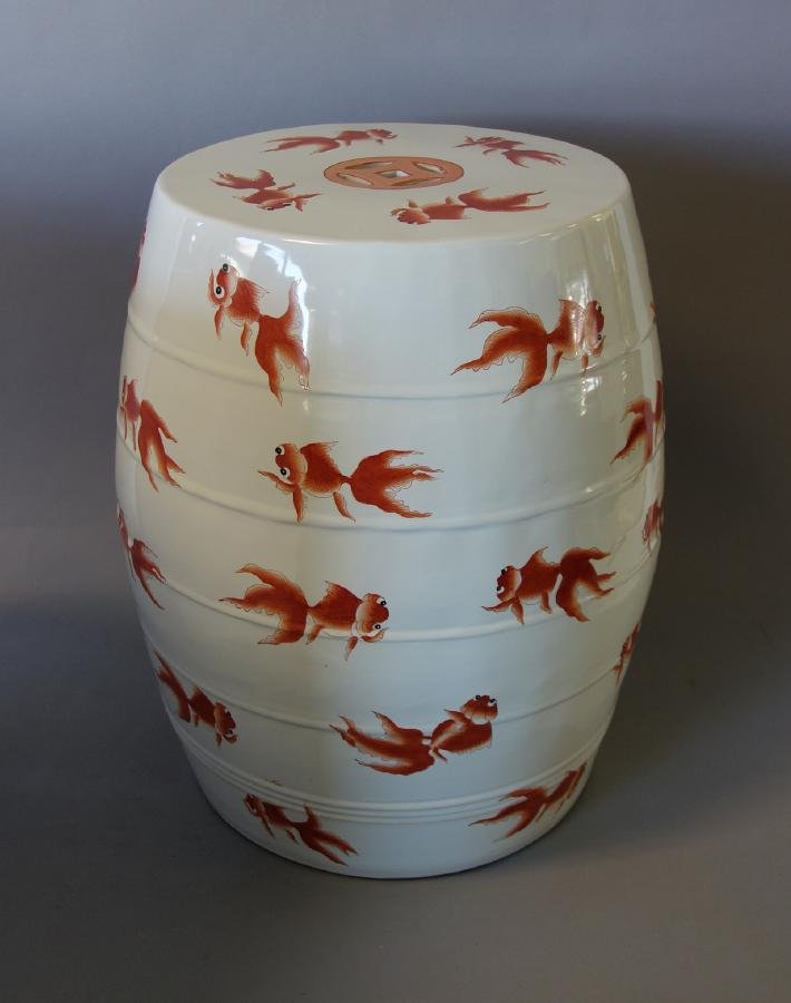 Chinese Porcelain Garden Stool / Seat, Carp Motif (1 of 3)