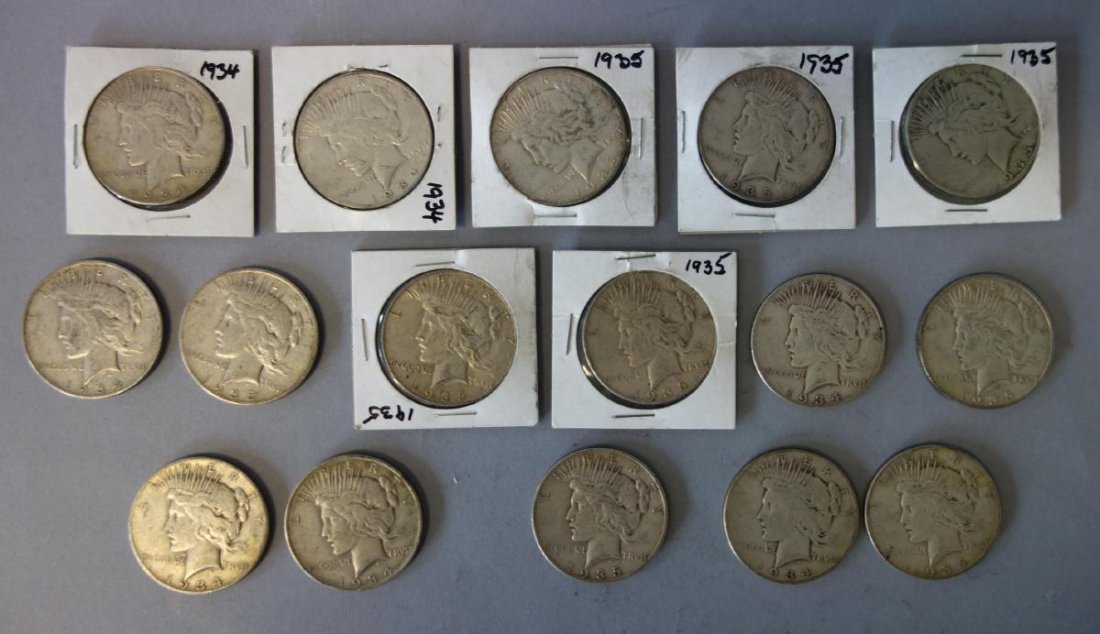 16 1934 & 1935 Silver Peace Dollars, S & D Mints (1 of 1)