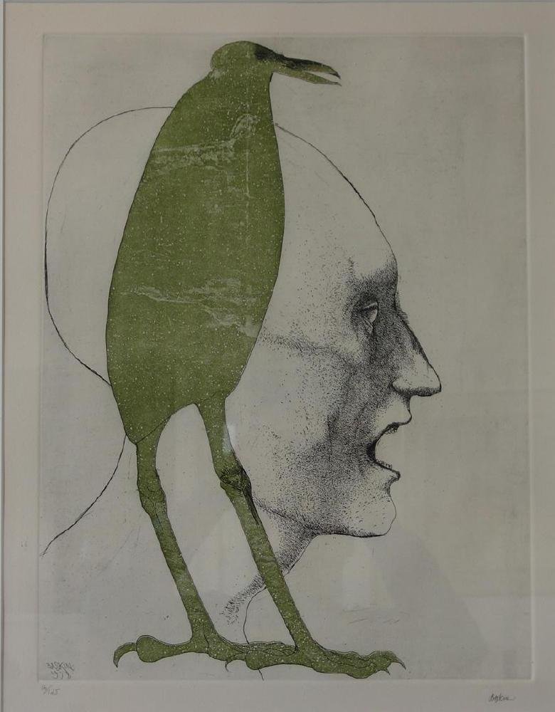 Leonard Baskin (1922-2000) Oracular Sibyl, Man & Bird (1 of 4)