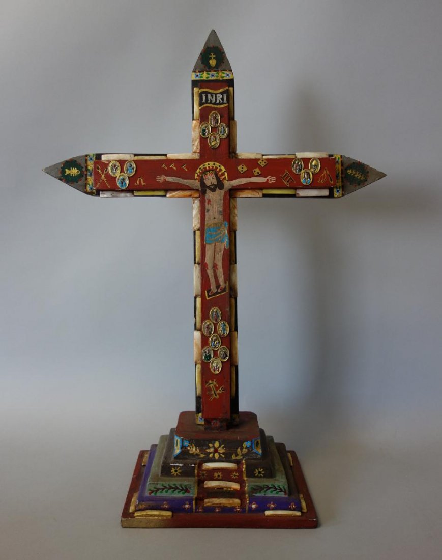 Polychrome Wood Shrine, Christ on the Cross (1 of 4)