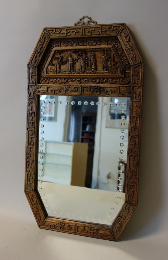 Chinese Carved Wood Framed Mirror (1 of 2)