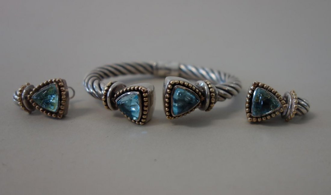 Yurman Style Sterling & 18K Gold Bracelet & Earrings (1 of 4)