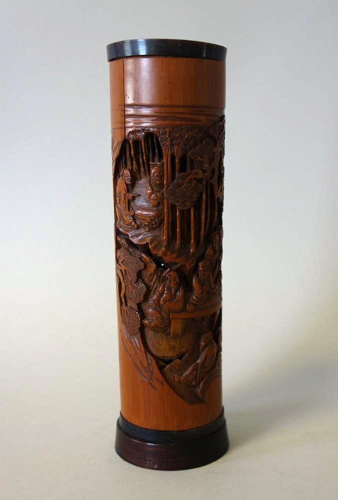 Chinese Carved Bamboo & Horn Incense Holder (1 of 6)