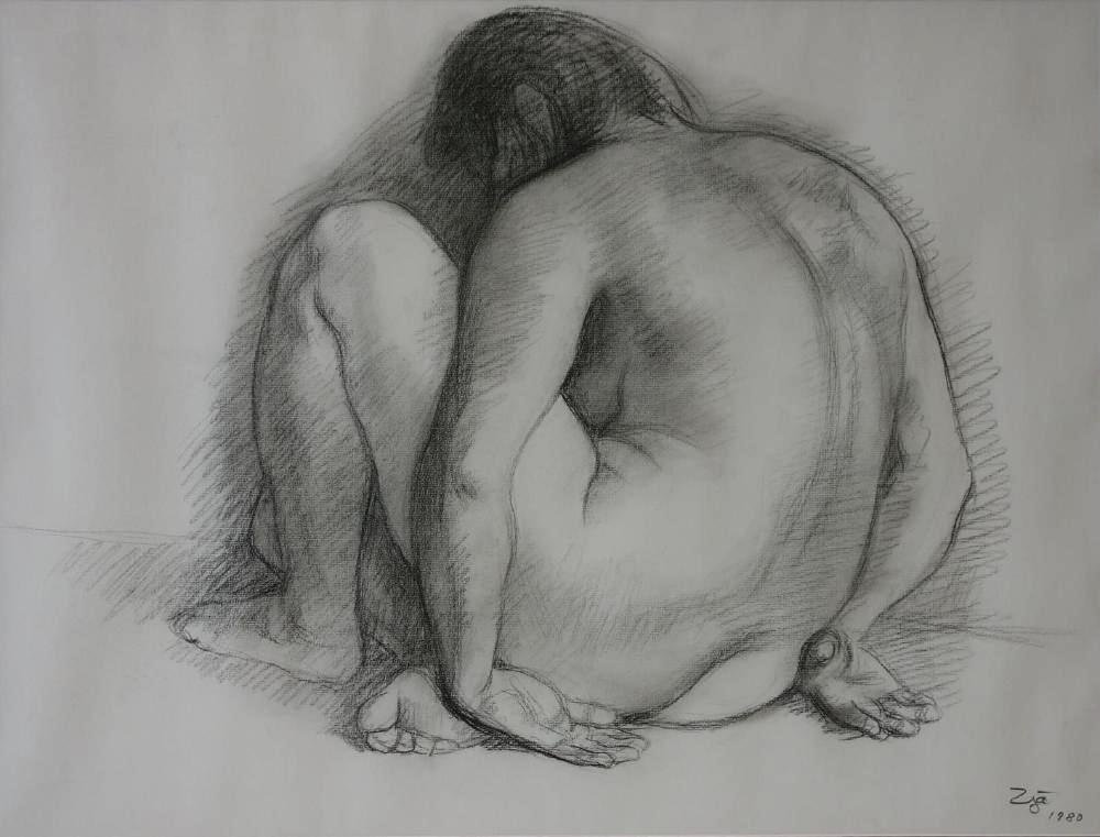 Francisco Zuniga (1912-1998) Original Nude Drawing: Francisco Zuniga (Mexico, 1912-1998) An original drawing; charcoal / crayon on paper. The painting / drawing depicts a nude figure in a recumbent pose. Artist signed and dated 1980. Sight measurement 