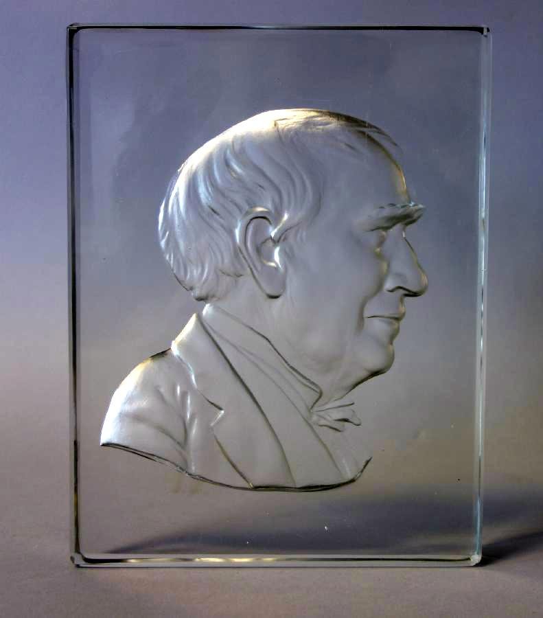 Steuben Crystal Glass Intaglio Plaque of Edison (1 of 4)