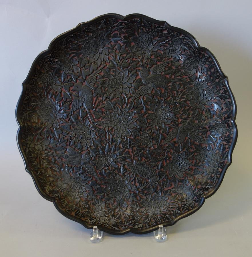 Chinese Black Lacquer Cinnabar Charger Platter (1 of 3)