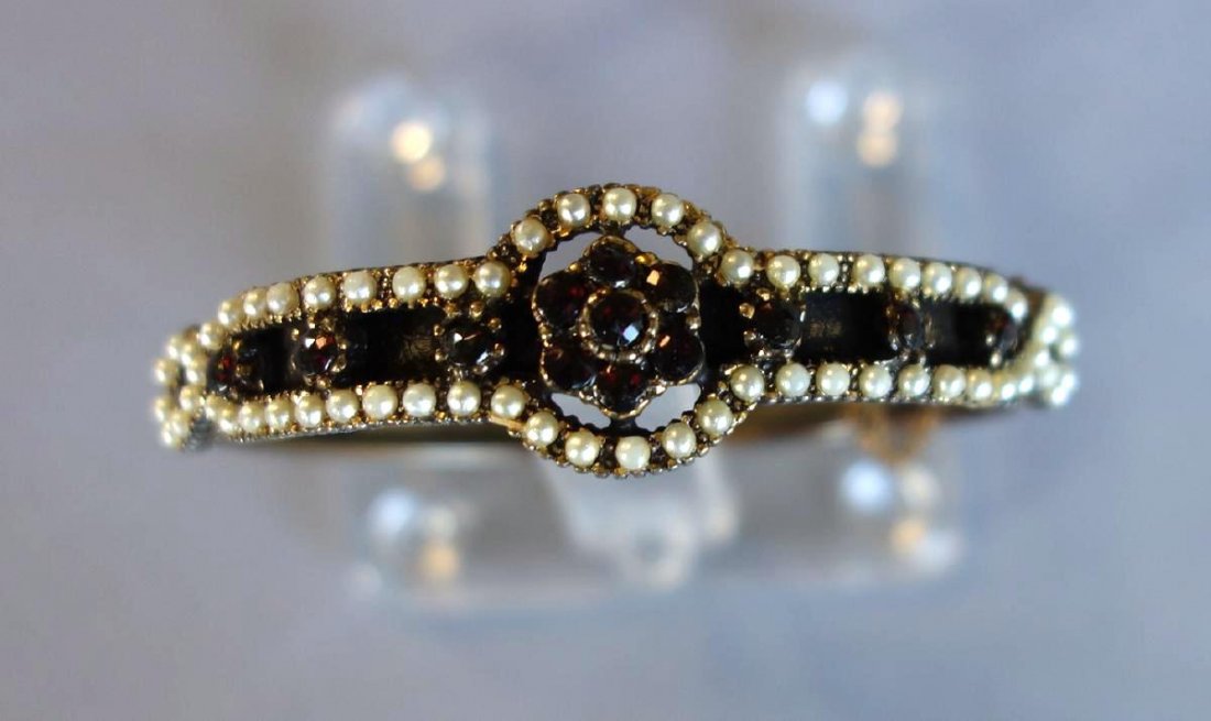 Victorian Bohemian Garnet & Seed Pearl Bracelet (1 of 2)