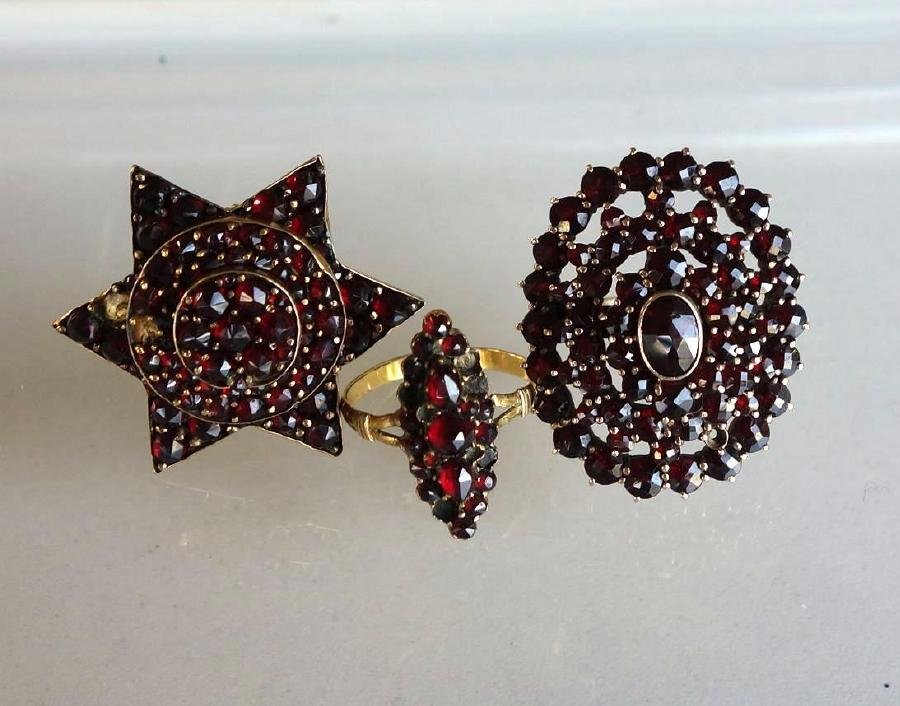 Bohemian Garnet Rings & Brooch Pin, Czechoslovakia (1 of 1)