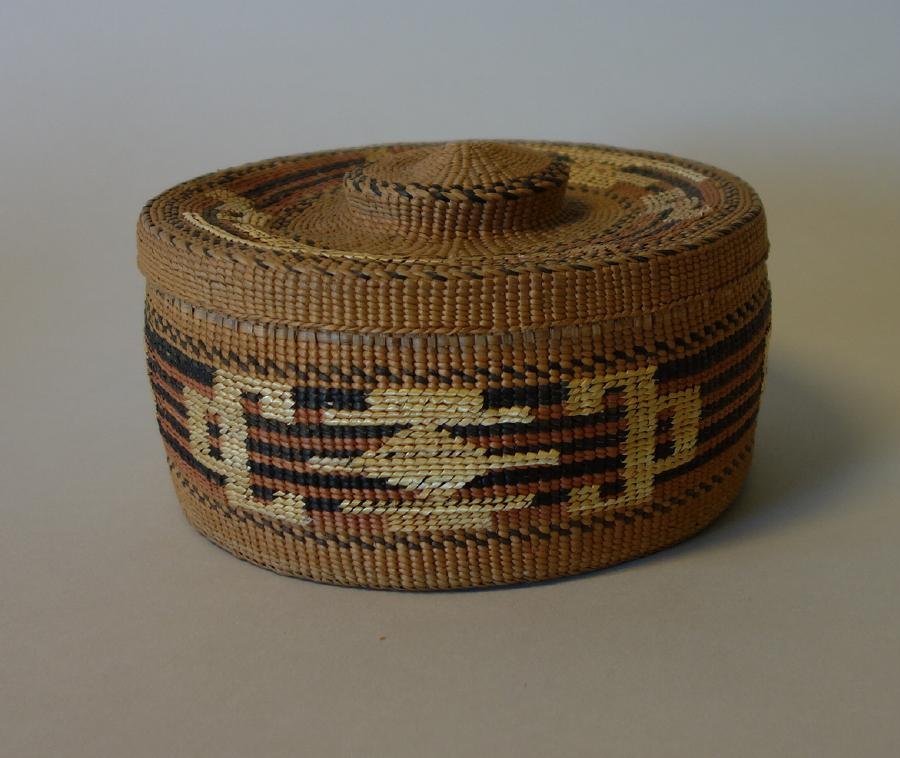 Tlingit Northwest Coast Polychrome Lidded Basket (1 of 5)