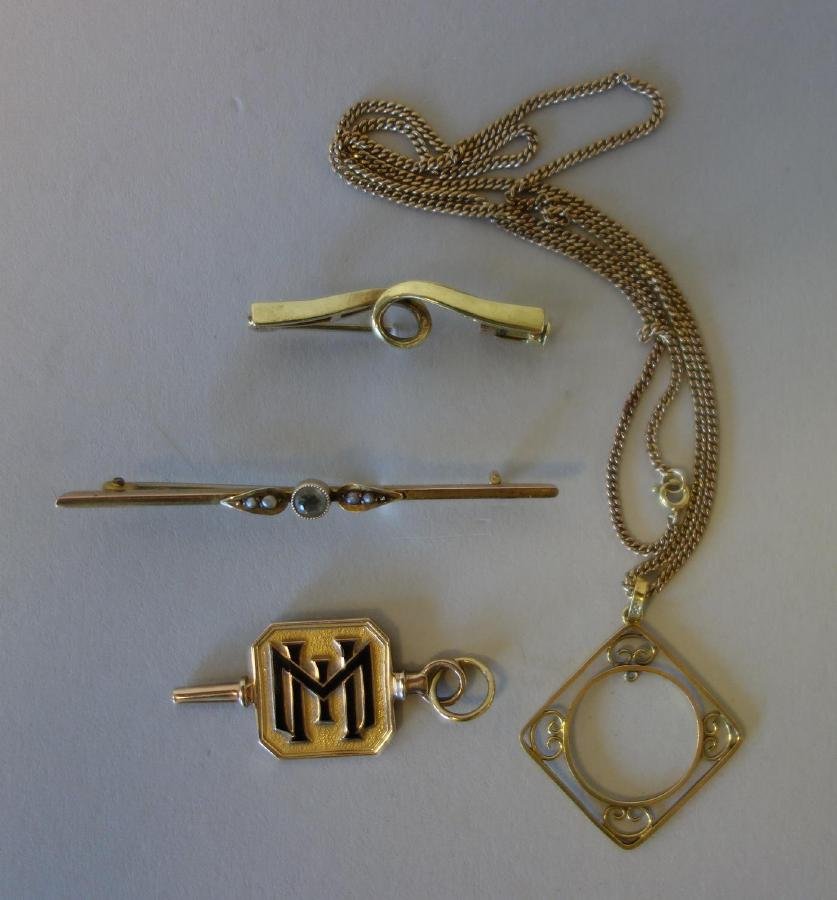 2 Gold Bar Pins, Pendant Necklace & Sorority Key (1 of 1)