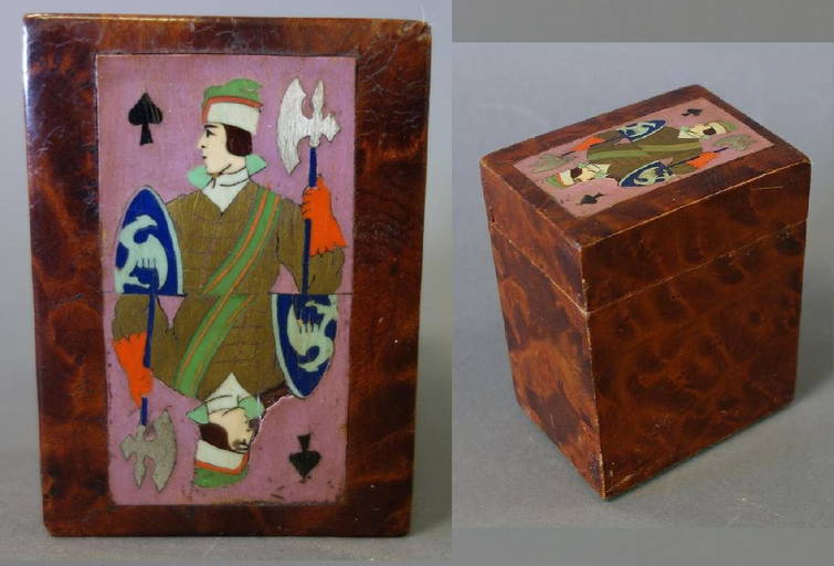 19thc Inlaid Burl Wood Deck Of Cards Box