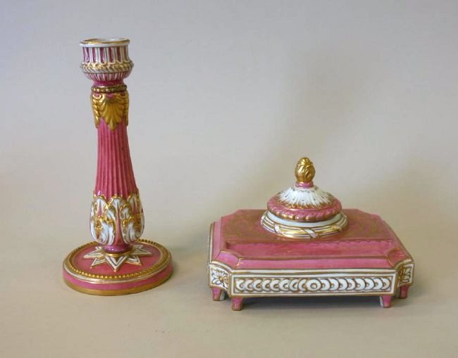 18thc Sevres Porcelain Inkwell Stand & Candlestick (1 of 7)