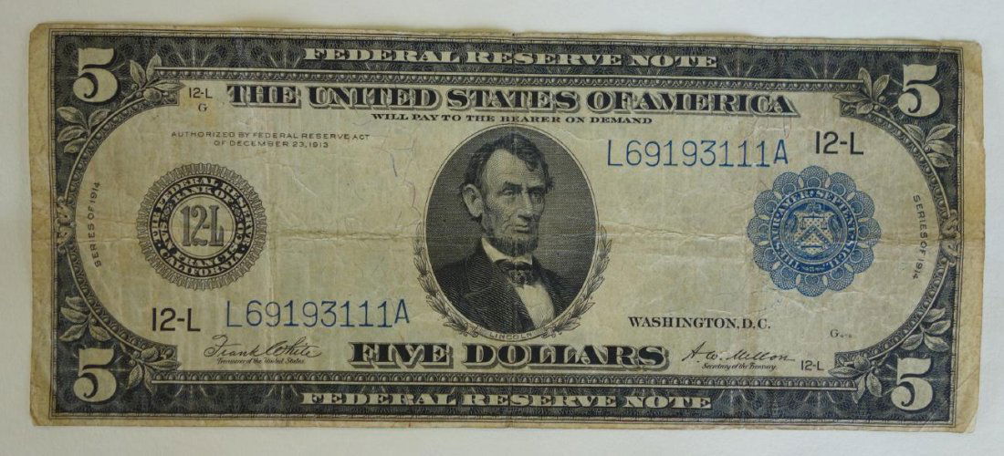 1914 Series Five Dollar Federal Reserve Note (1 of 2)