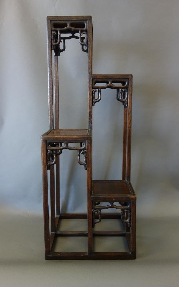 Chinese Carved Rosewood 4 Tier Pedestal Stand (1 of 4)