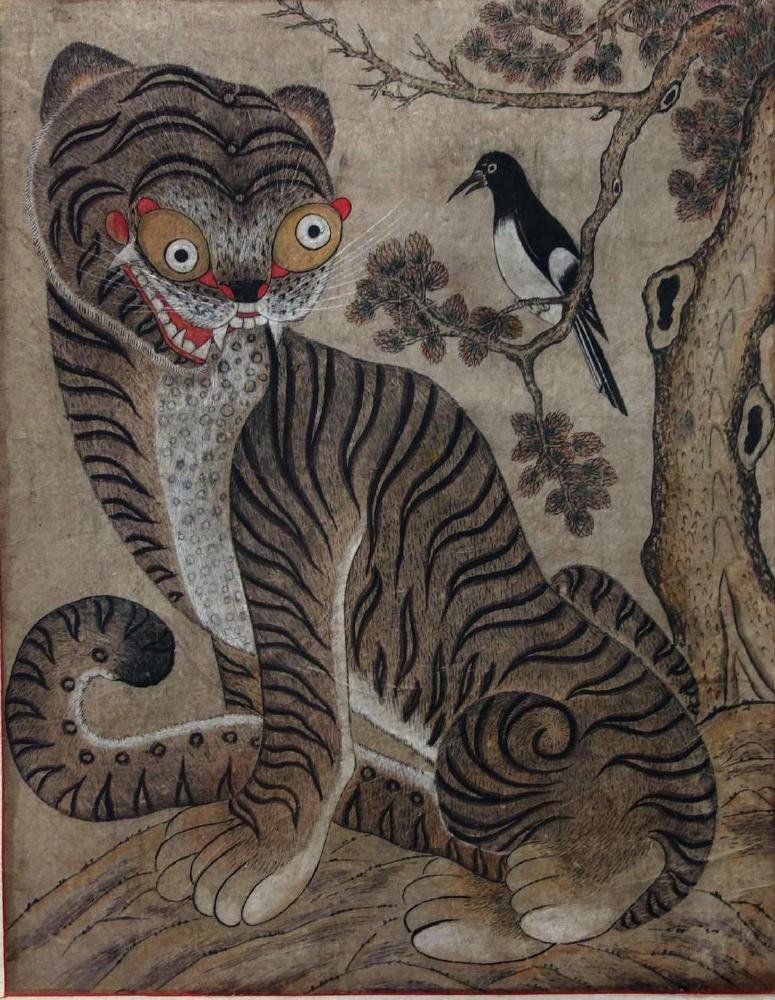 19thc Korean Folk Art Scroll Painting (1 of 2)