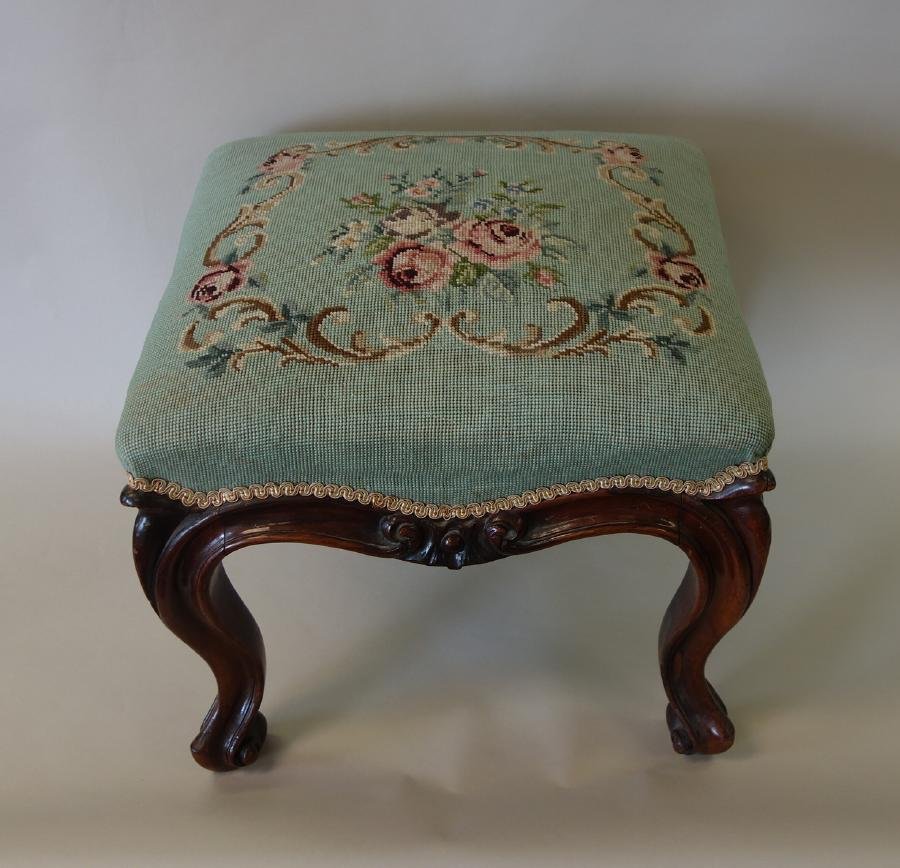 19thc English Rosewood & Needlepoint Stool (1 of 2)