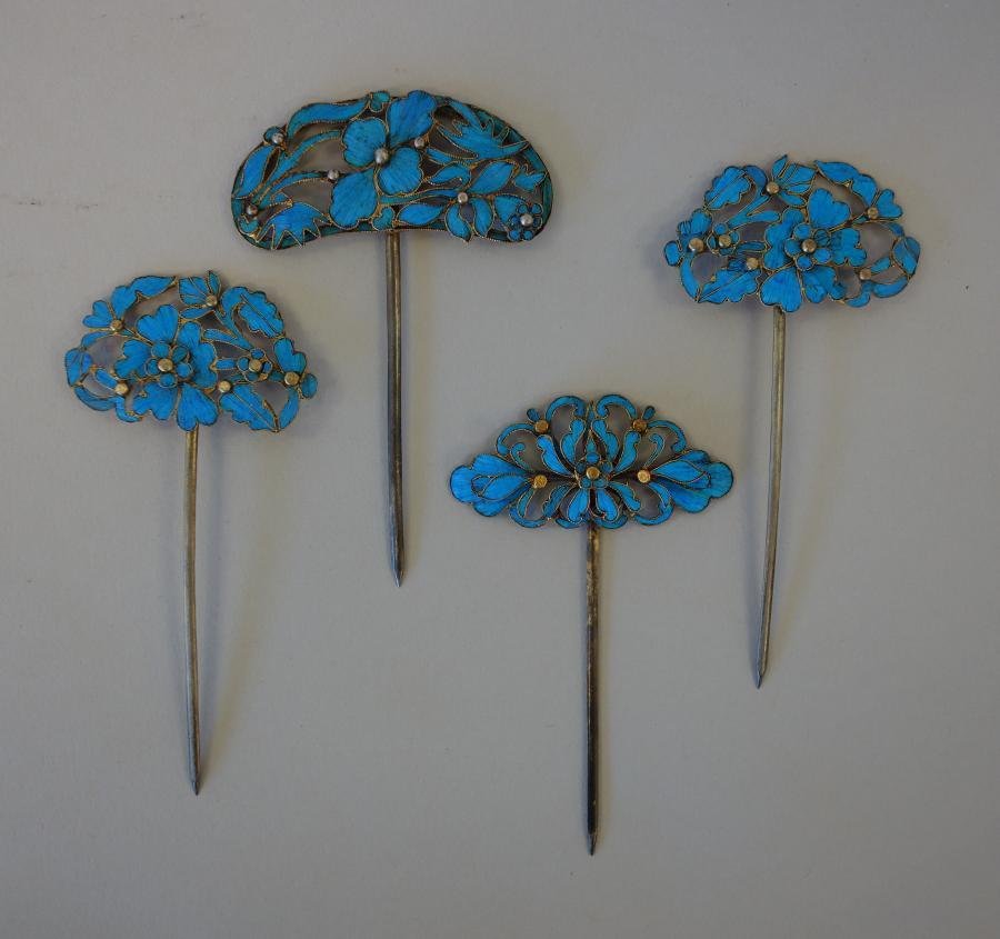 4 Chinese Kingfisher Feather Hair Pin Ornaments (1 of 1)