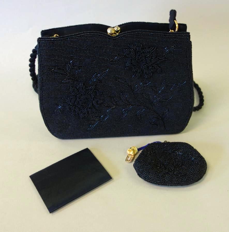 Chinese Black Beaded Minaudiere Handbag + (1 of 2)
