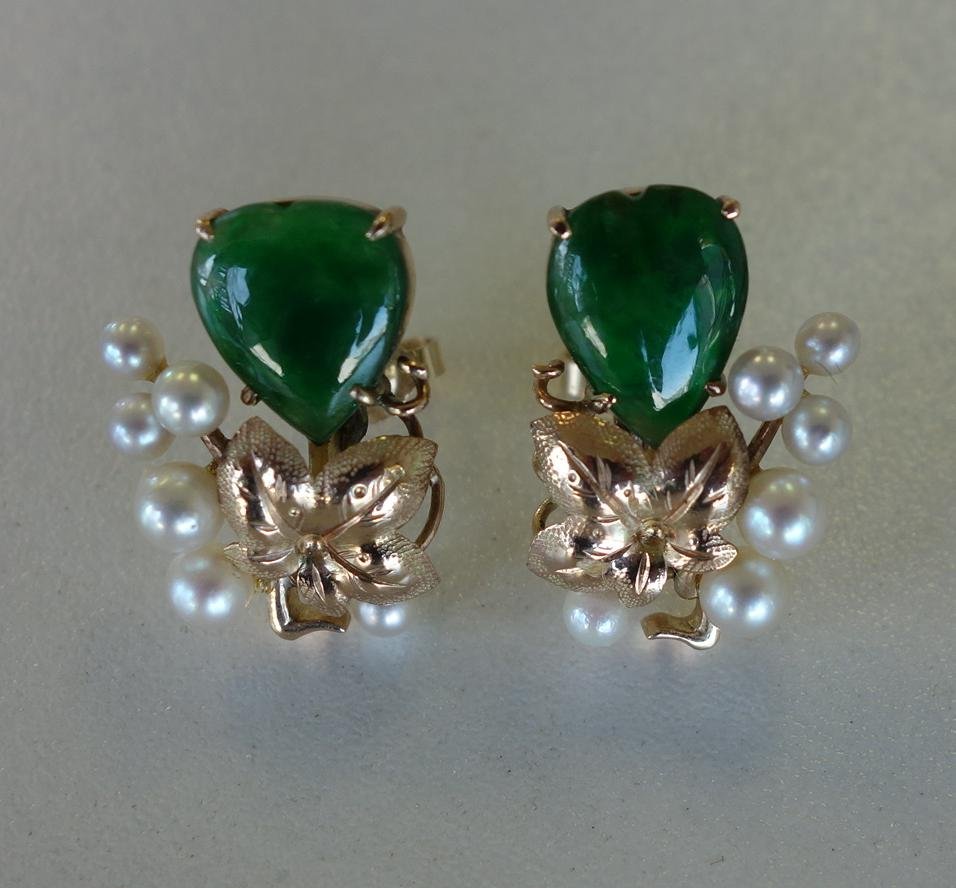 Jadeite Jade, Pearl & 14K Gold Earrings (1 of 2)