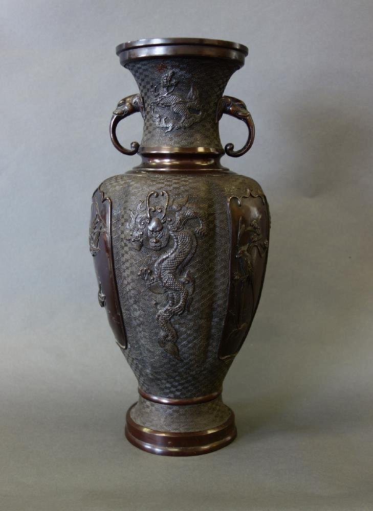 Large 19thc Japanese Bronze Vase, Elephant Handles (1 of 4)