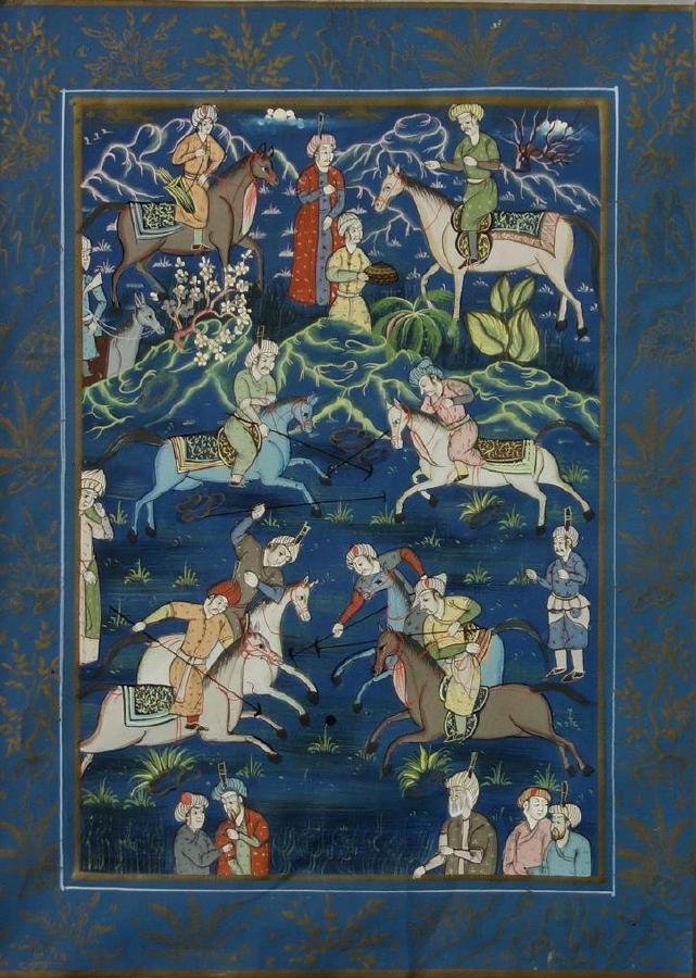 Mughal Painting, Polo Scene, Men on Horseback (1 of 2)