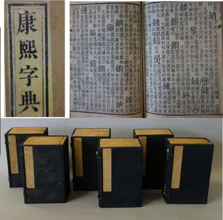 40 Chinese Dictionary Calligraphy Books, Qing Dynasty: A set of 40 Chinese dictionary calligraphy books, Qing Dynasty. Kangxi reign mark character symbol on the title of each of the 40 volumes. Housed in 6 cloth bound cases. Each case measuring