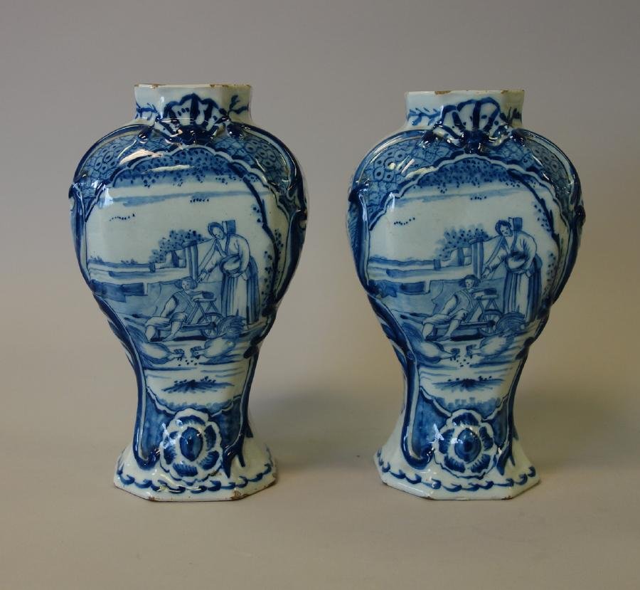18thc Dutch Delft De Lampetkan Vases, Pair (1 of 4)