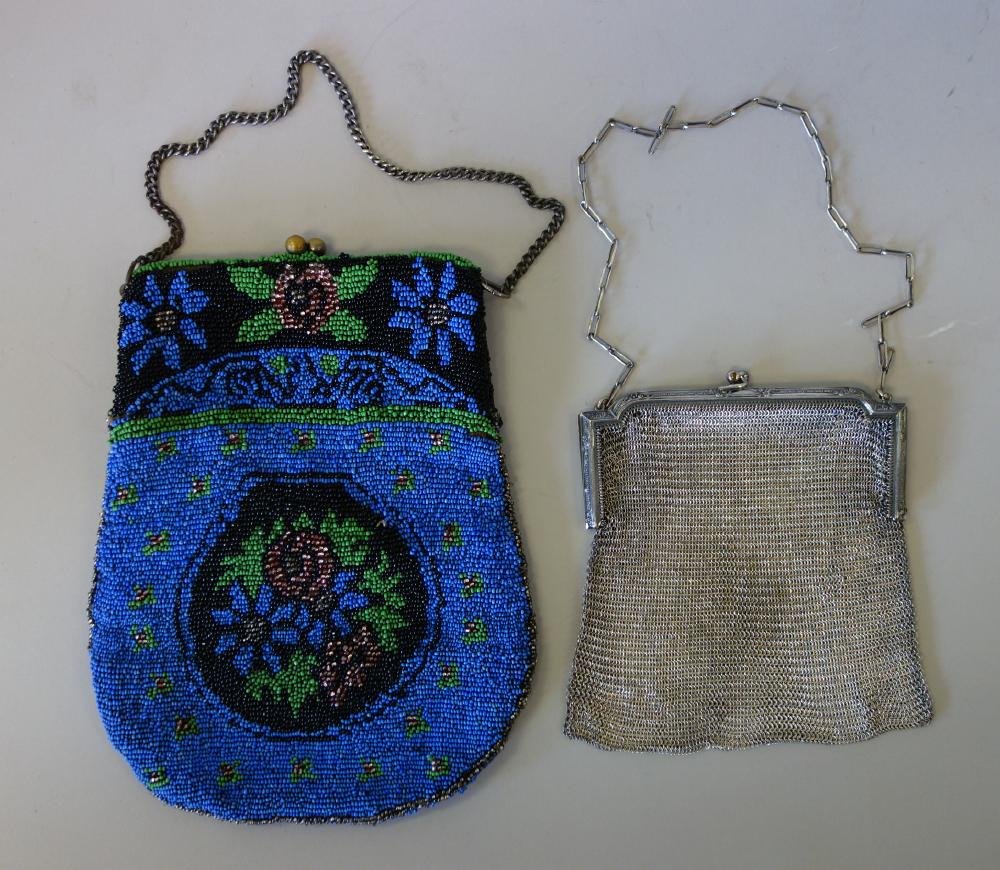 Vintage Beaded Handbag & Silver Mesh Purse (1 of 4)