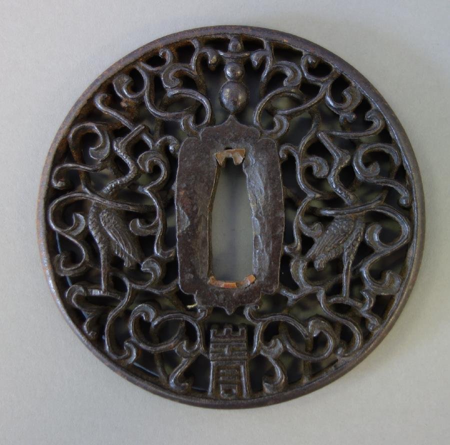 Japanese Iron Sword Tsuba with Herons (1 of 2)