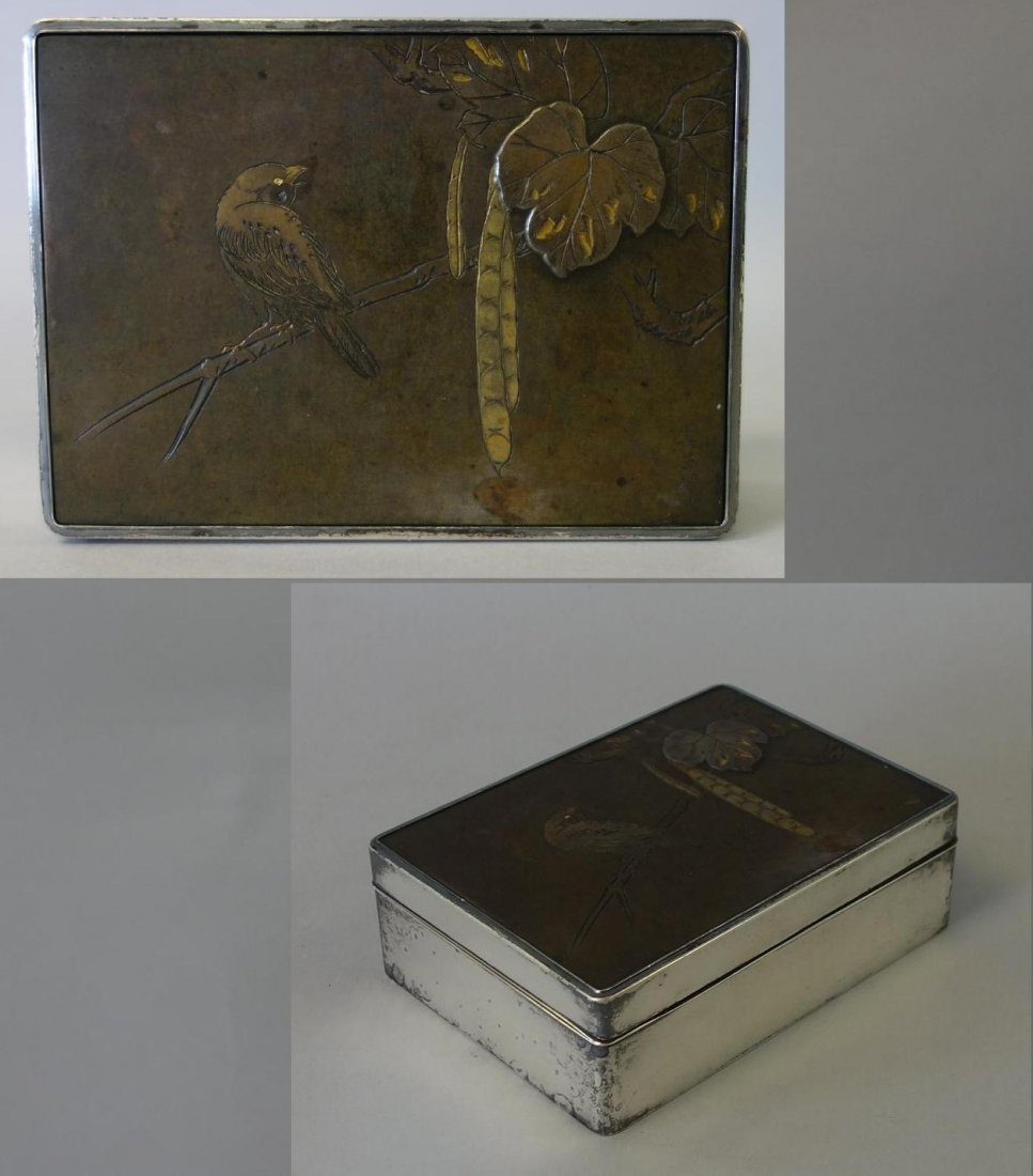 Japanese Silver, Mixed Metal Rosewood Box, Signed (1 of 5)