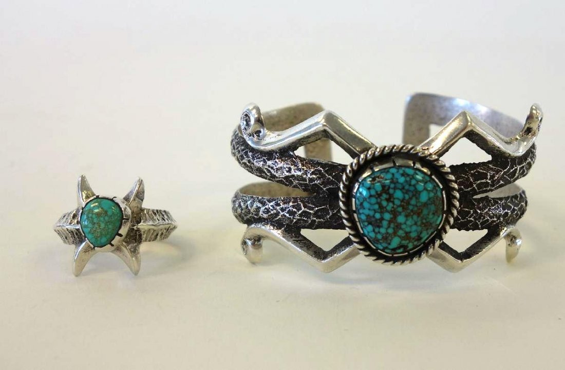 Southwest Turquoise & Silver Cuff Bracelet & Ring (1 of 3)