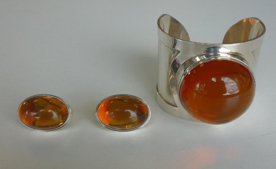 Modernist Amber & Sterling Bracelet & Earrings (1 of 2)