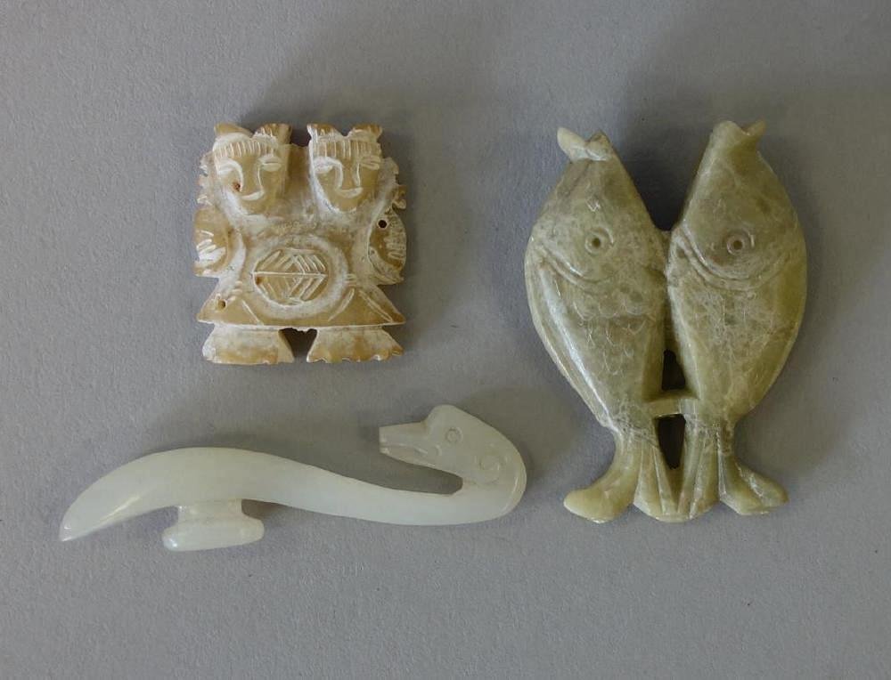 White Jade Belt Hook, He He Figures & Stone Fish (1 of 1)