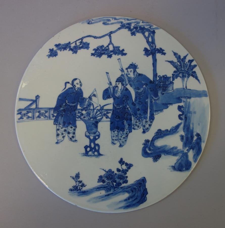 19thc Chinese Blue & White Porcelain Round Plaque (1 of 2)