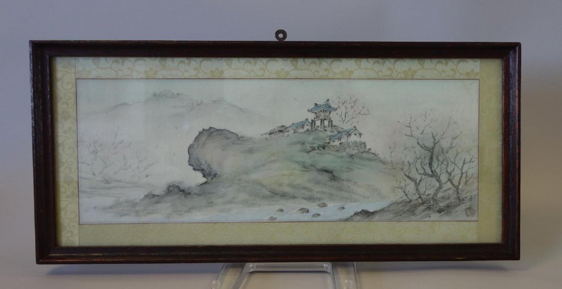 Asian Watercolor Painting on Fabric, Signed (1 of 3)