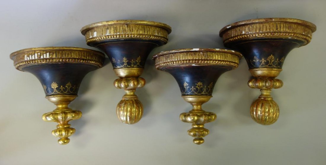 4 French Carved & Painted Wood Wall Brackets (1 of 4)