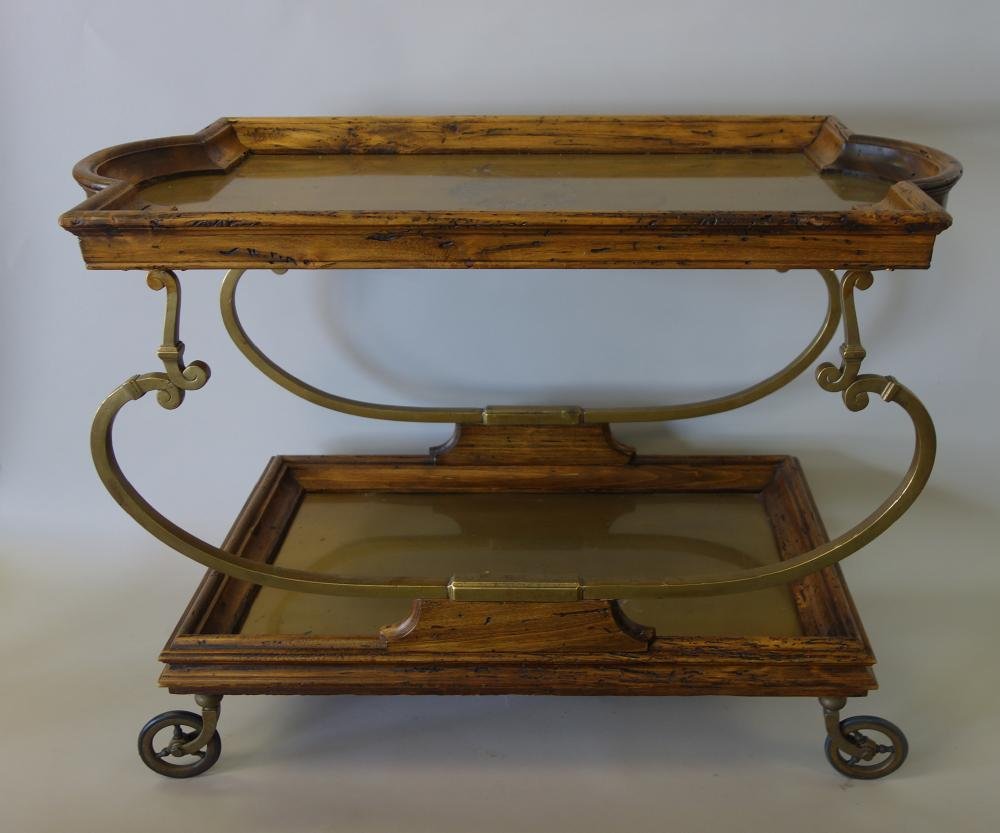 French 2 Tier Serving Cart, Pine & Brass (1 of 3)