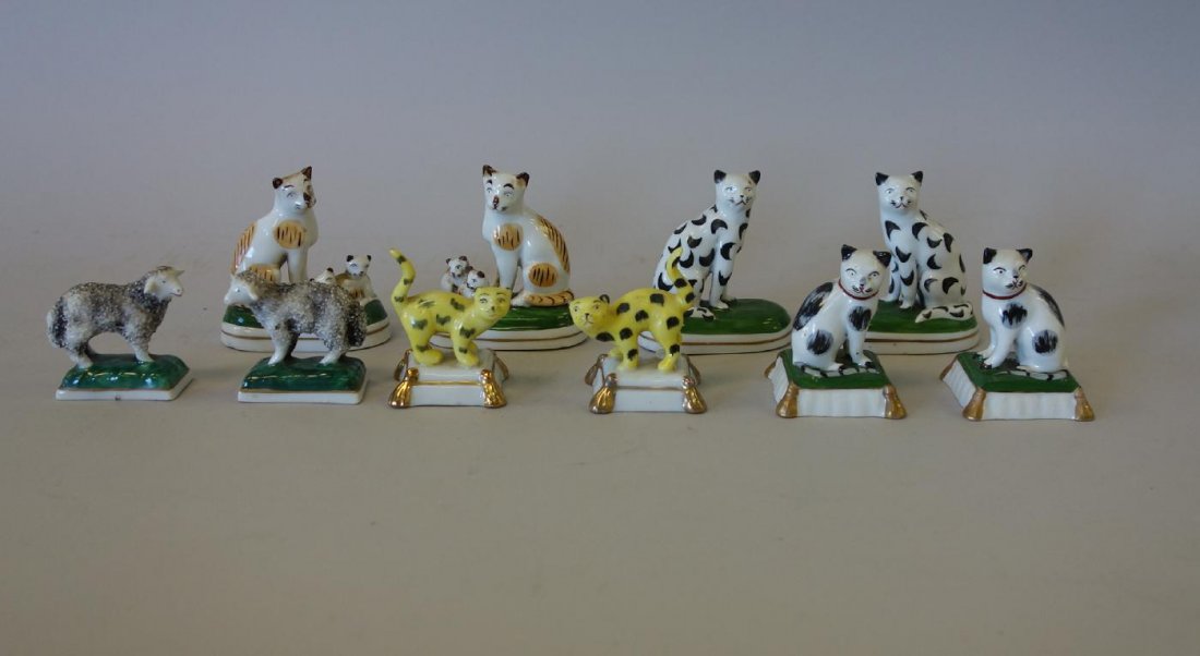 Miniature Staffordshire Porcelain Cats & Lambs (1 of 7)