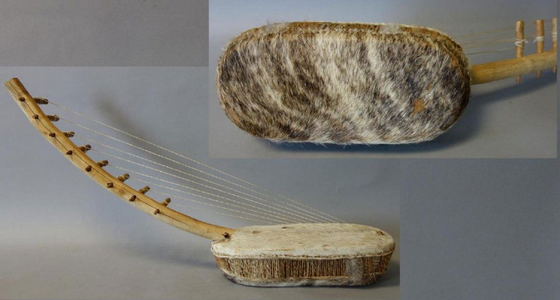 African Tribal Harp, Belgian Congo, Fur Wrapped (1 of 5)