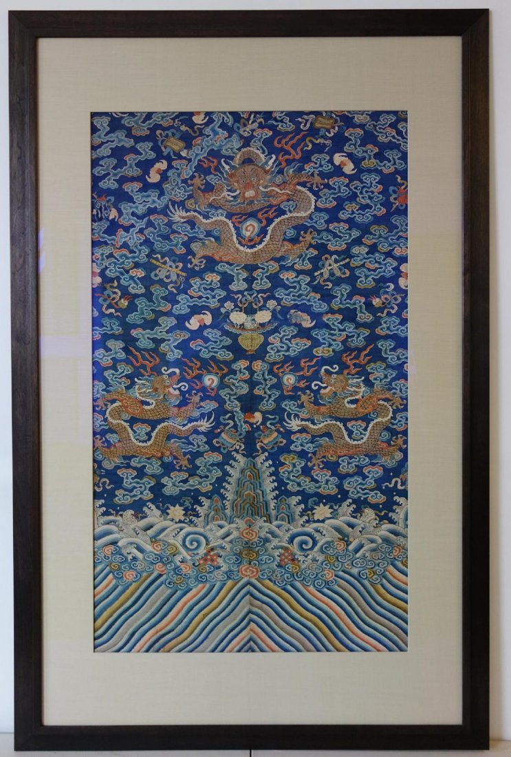 Chinese Blue Silk Embroidered Dragon Robe (Partial) (1 of 9)
