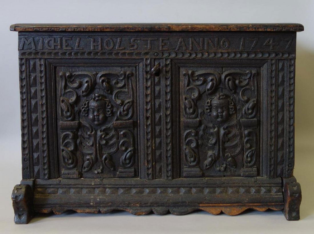 18thc Carved Child's Chest Michel Holste Anno 1747 (1 of 6)