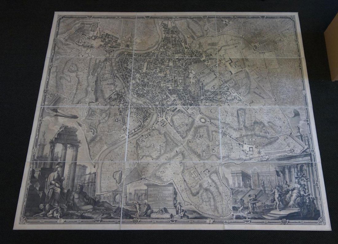 NOLLI Giovanni Battista, Nuova Pianta di Roma 1748: Giovanni Battista Nolli (1692-1756) / Giambattista Nolli. Engraved wall map of Rome, 1748. The map of Rome on 12 double-page sheets, including vignettes of allegorical figures after Stefano Pozzi toge