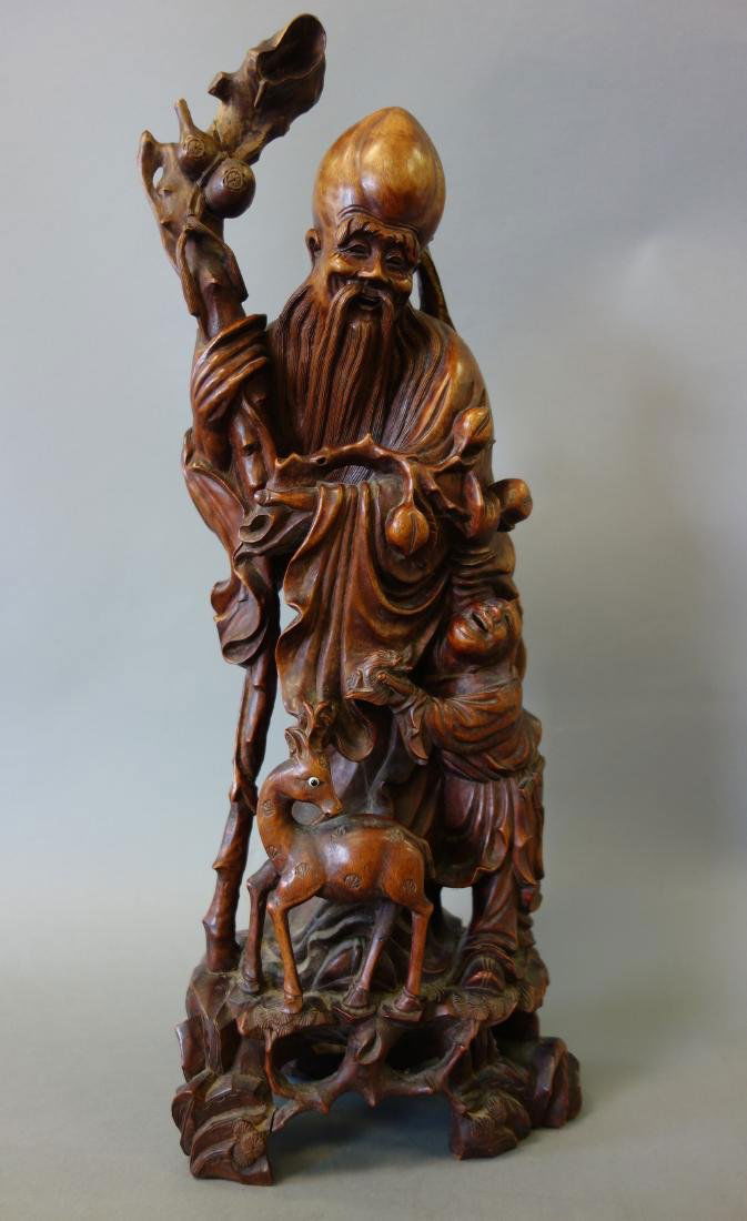 Chinese Hardwood Figure of the God of Longevity (1 of 4)