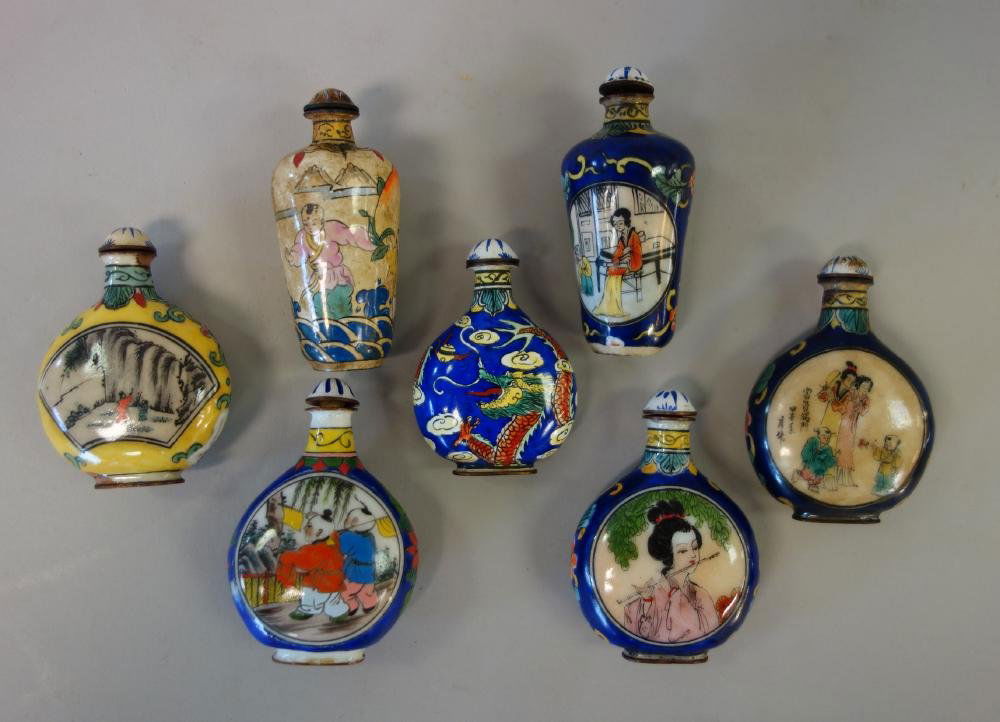 7 Chinese Enamel over Copper Snuff Bottles (1 of 2)