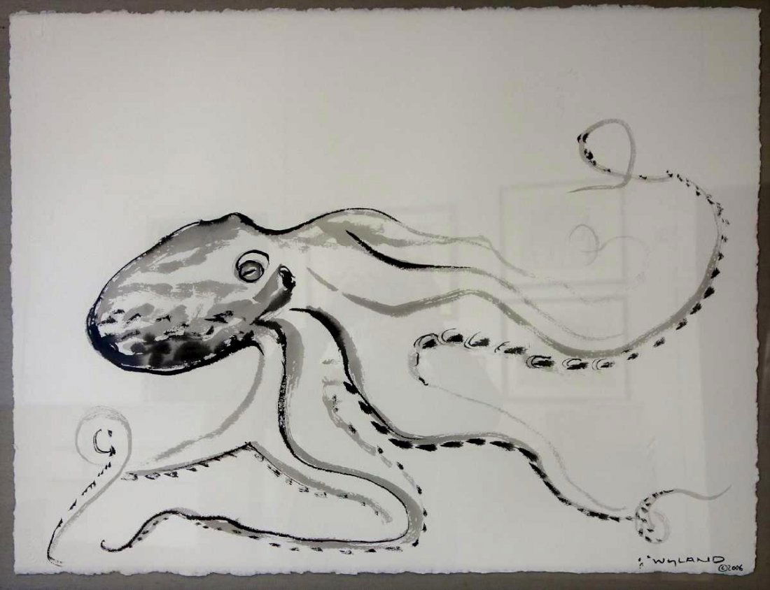 Robert Wyland (b-1956) Octopus, Sumi Ink Drawing (1 of 4)