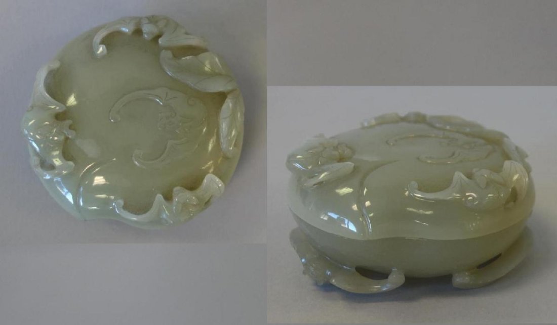 Chinese Celadon Jade, Seal Paste Box, Bat Motif (1 of 10)