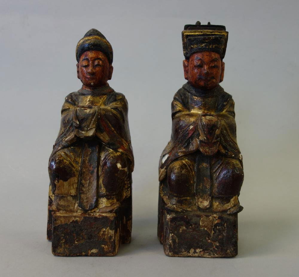 2 Chinese Carved Wood Temple Reliquary Figures (1 of 5)