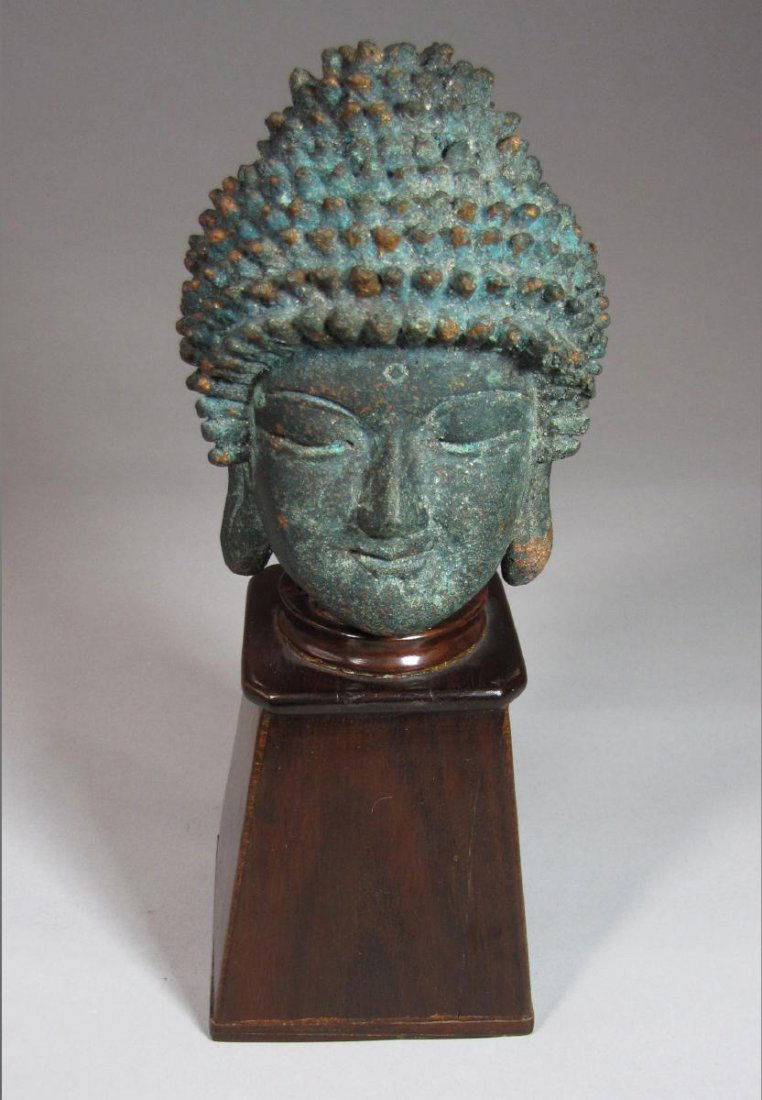 Fine Korean Bronze Buddha Head on Stand (1 of 5)